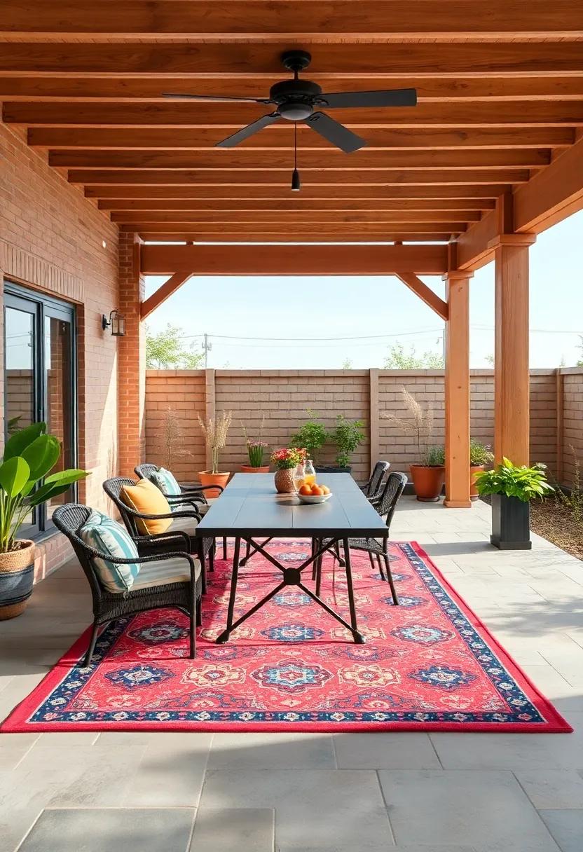 Colorful Outdoor⁤ Rugs: ​Define your dining⁢ area with vibrant outdoor rugs that‌ add⁤ comfort‌ and style⁤ to ​your⁣ patio