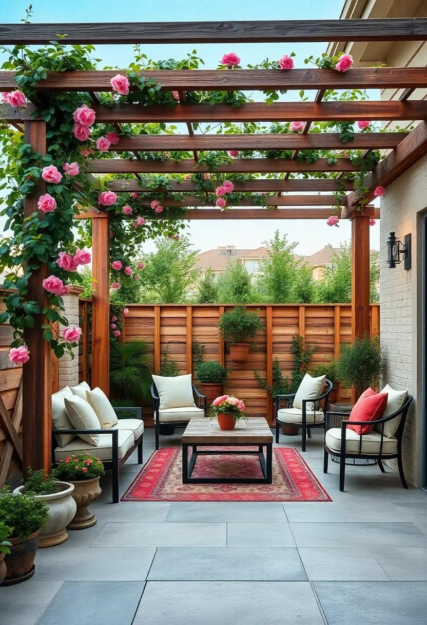 Explore a ⁣rustic wooden trellis adorned ⁣with ‌climbing roses, creating‌ a ⁣romantic atmosphere ‍perfect ⁢for intimate gatherings ⁣in⁤ your backyard