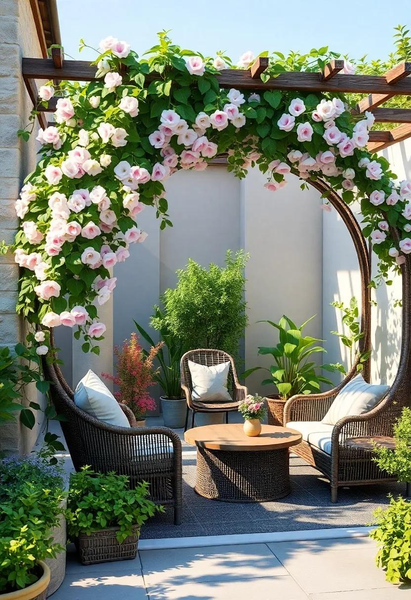 Delight in the ⁤peaceful scenery‌ of a circular trellis wrapped in⁣ fluffy sweet peas, ⁤offering​ a cozy ‌nook for relaxation‍ amidst ⁢lush ⁢greenery
