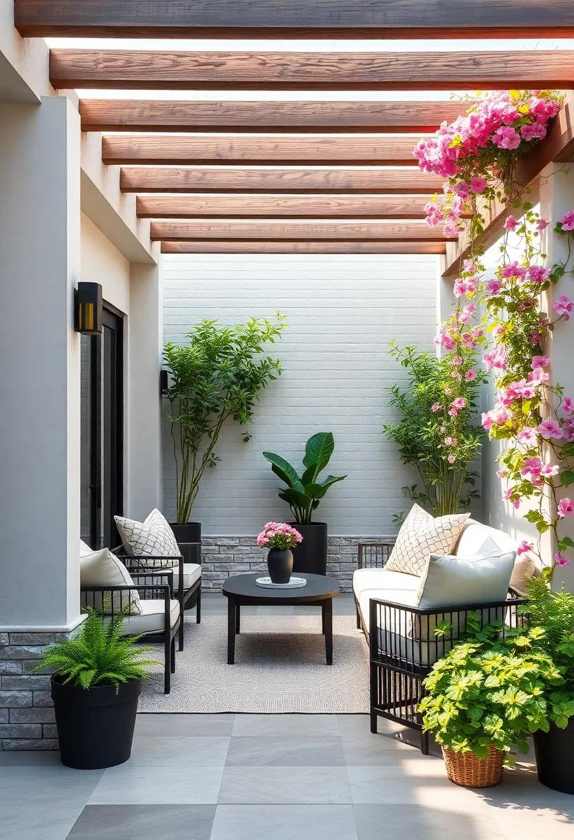 Explore the minimalistic beauty‍ of a monochrome trellis paired⁣ with soft-pink climbing geraniums, bringing ⁣a serene and‍ sophisticated touch to your outdoor ​oasis