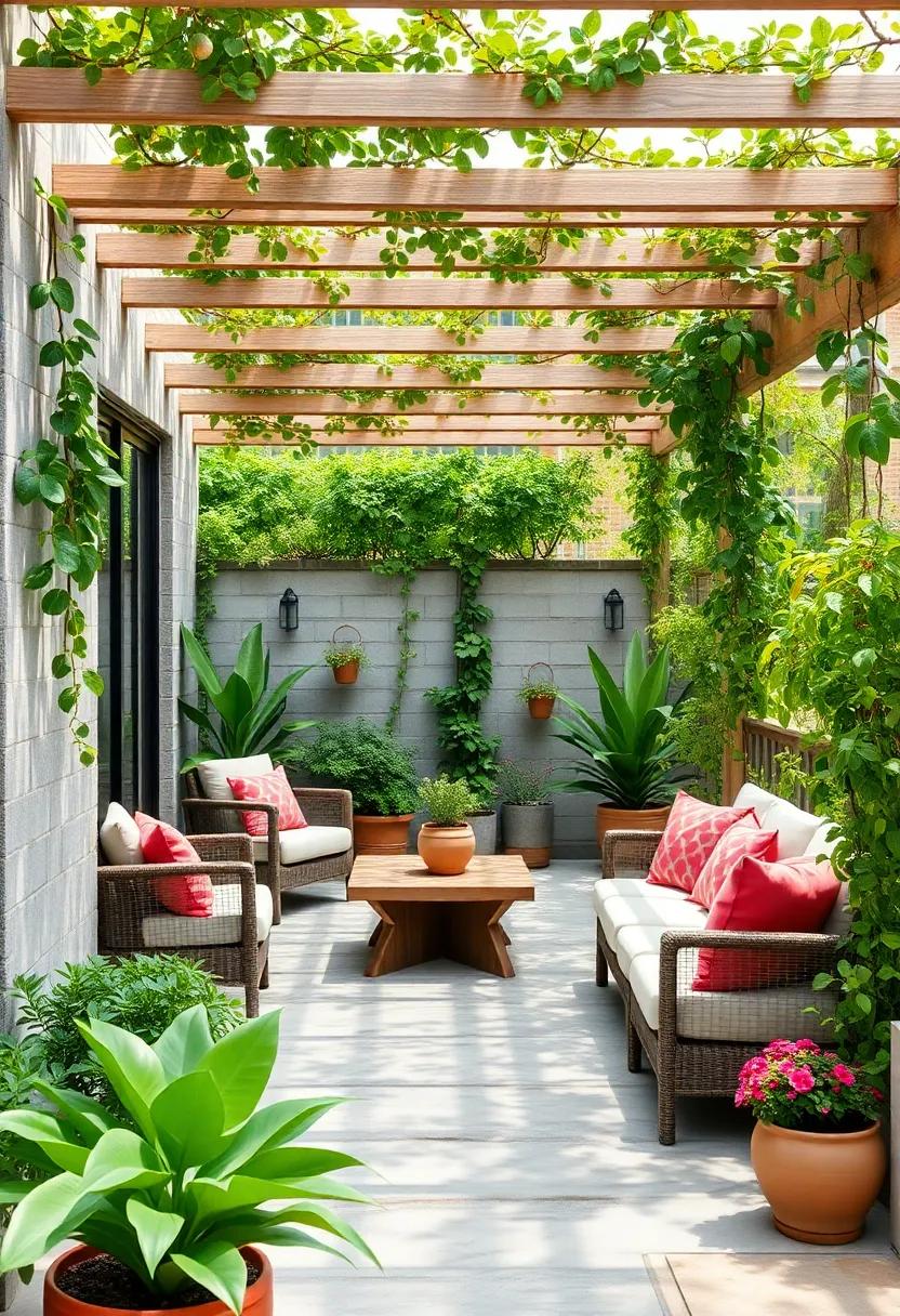 Discover⁤ a ⁢vibrant family-friendly patio with ⁢trellis structures encouraging children to explore nature​ while climbing ⁢sweet-smelling peas and flowers