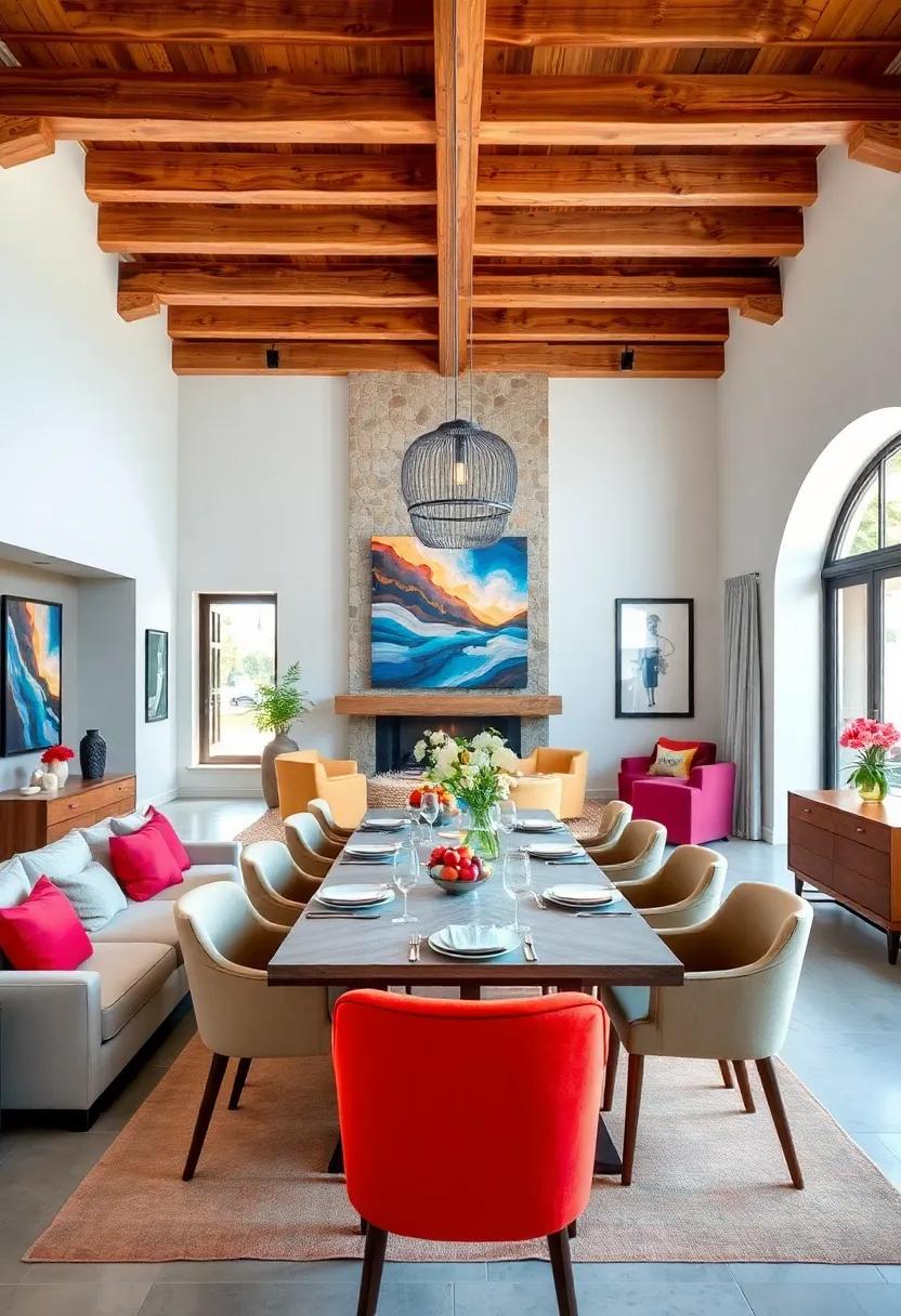 Bold Colors: Introduce a ⁢pop of color through furniture or wall⁣ art that contrasts with the natural wood, making the space vibrant and lively