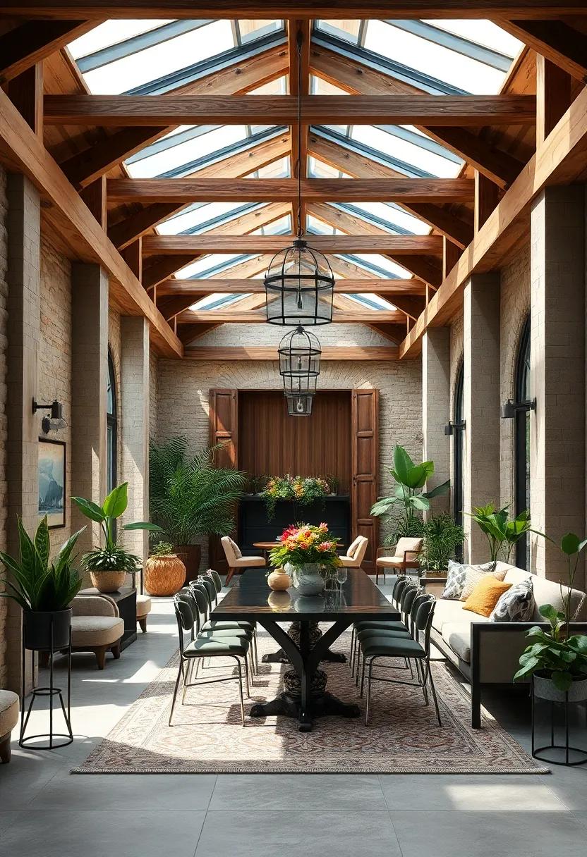 Greenhouse Effect: Add potted plants along the beams or in corners to bring life and color, ⁢softening ‍the space with natural beauty