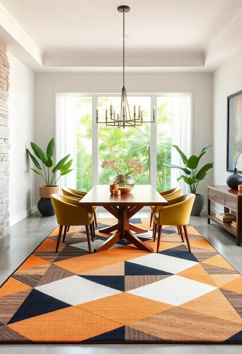 Geometric‌ Grandeur: Bold triangles ⁤and squares dance across this stylish rug, adding a modern⁣ twist that enhances contemporary dining room aesthetics