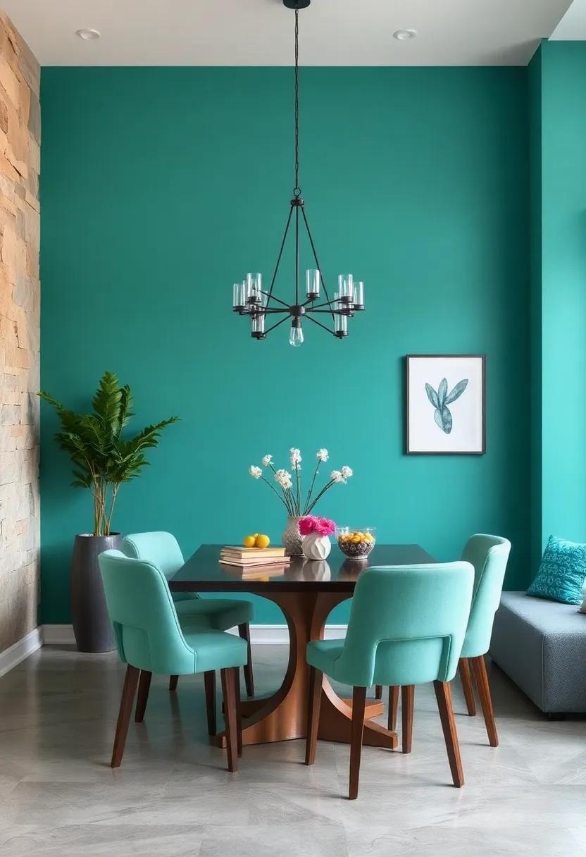 Vibrant teal: A bold and energetic choice that can energize the atmosphere, perfect for casual gatherings