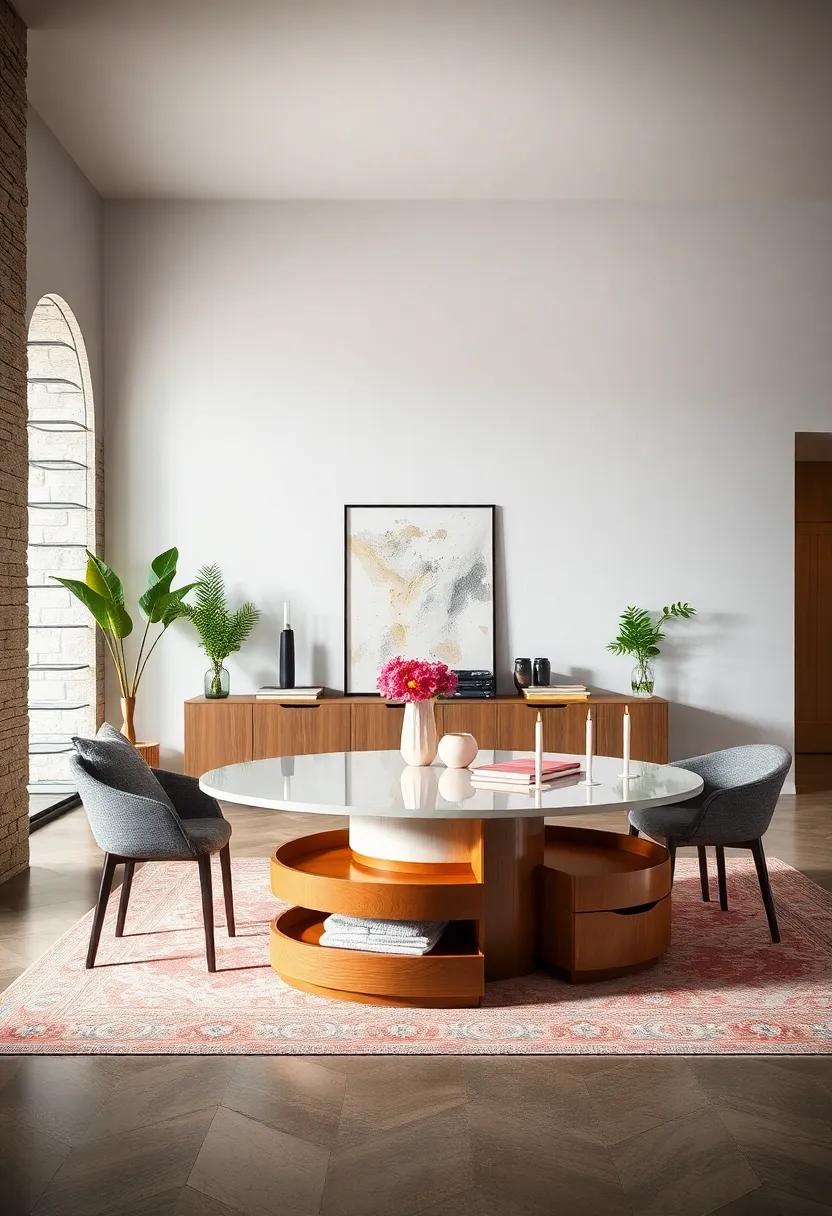 The Elegant Curves: A modern oval table that features a⁣ stylish base with‍ curved ​drawers, letting you store linens ⁢without sacrificing ⁢aesthetics