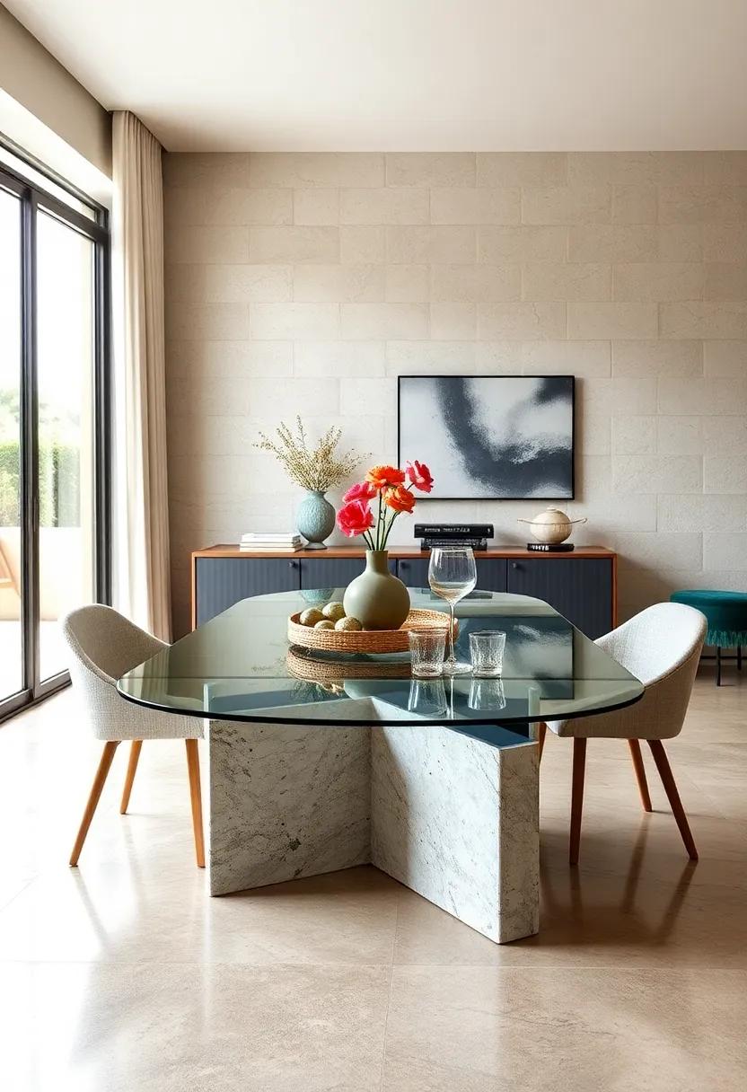 The glass Table Enigma: A⁣ modern glass dining table with a hollow base that‍ doubles as a​ storage unit, showcasing decorative ⁤glassware while ‌hiding other items out of sight