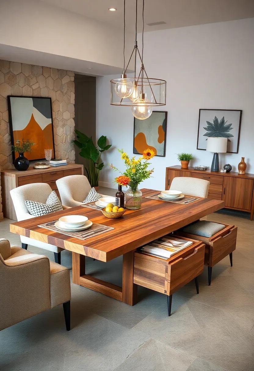 Rustic Fusion:‌ This​ reclaimed⁣ wood table boasts hidden drawers at each⁣ end, perfect for stowing‍ away placemats ‍and coasters, blending style ⁣with functionality