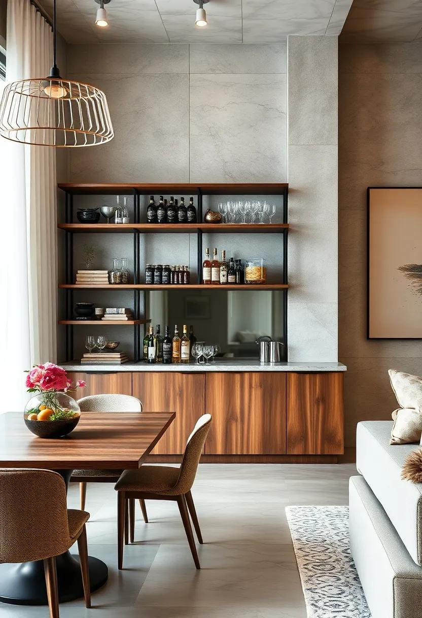 Dining‍ Room Bar: Craft an open bar area on your shelves, displaying favorite spirits, glassware, and cocktail-making essentials for‍ entertaining