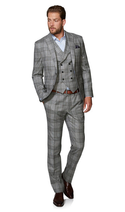Moore Slim Fit 3 Piece Suit in Grey and Brown Glen Check Barberis .