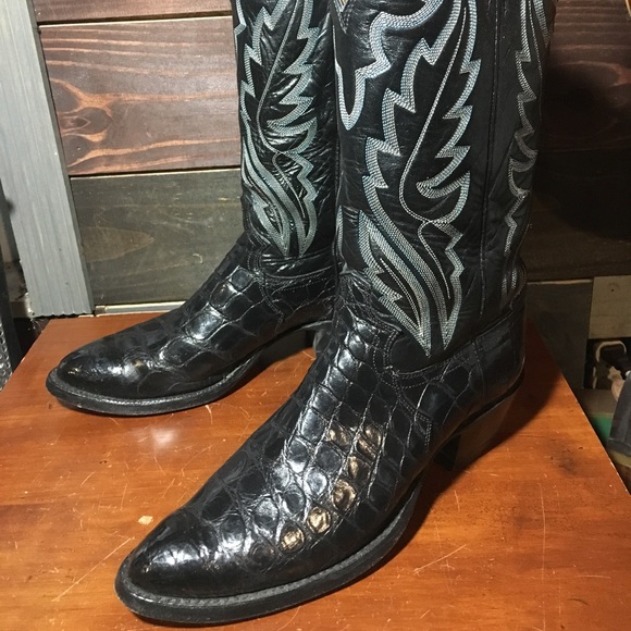 Justin Boots Shoes | Justin Black Alligator Skin Cowboy Boots Sz 8 .