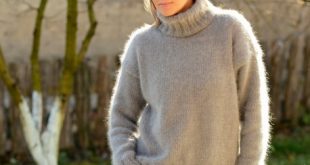 Hand knit pure angora sweater turtleneck light gray by Extravagant