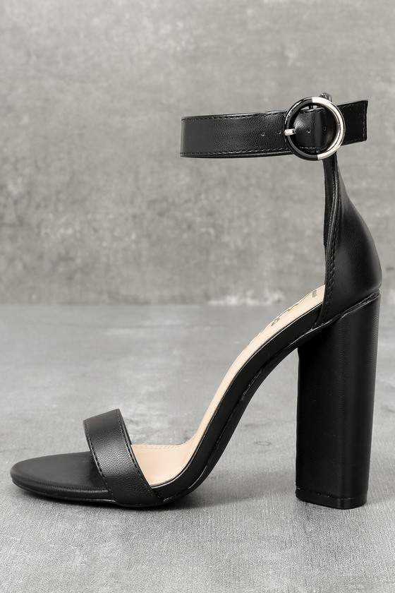 Chic Black Heels - Black Ankle Strap Heels - Single Sole Heels .