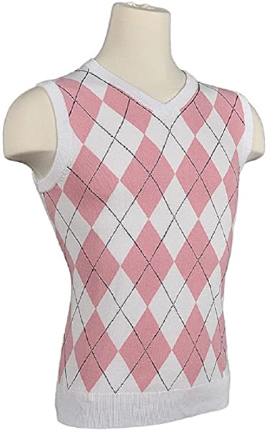 Amazon.com : Women's Argyle Golf Sweater Vest - White/Pink/Black .