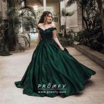 Dark Green Vintage Off-the-shoulder Prom Ball Gown - Prom