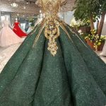 Green Ball Gown Sequins Gold Appliques Off The Shoulder Wedding .