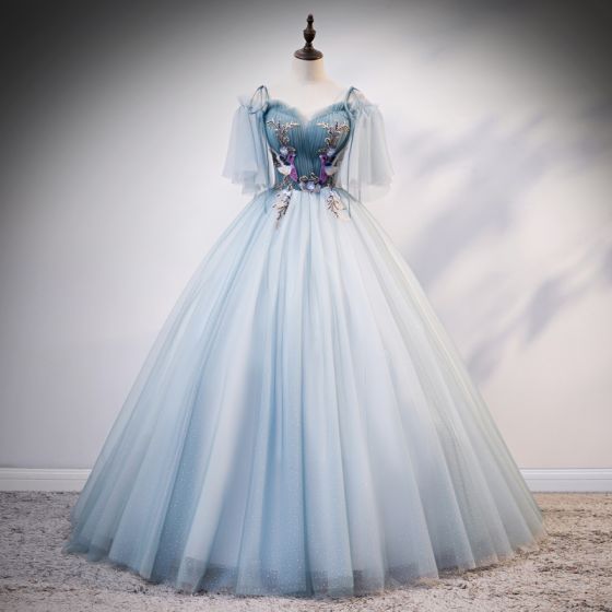 Chic / Beautiful Sky Blue Prom Dresses 2020 Ball Gown Off-The .