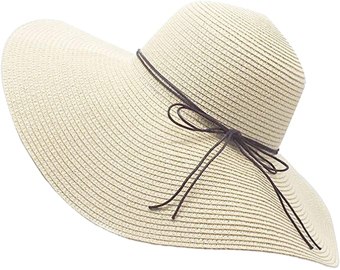 Womens Floppy Straw Hat Wide Brim Foldable Beach Cap Sun Hat for .