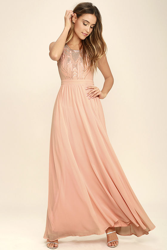 Lovely Blush Pink Dress - Maxi Dress - Beaded Dress - $84.