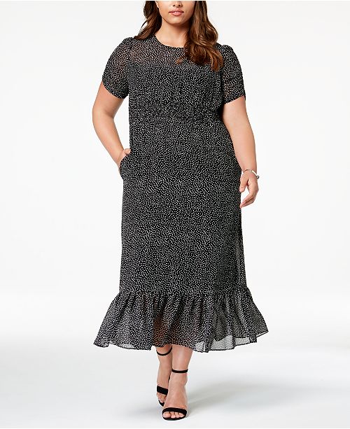 Betsey Johnson Trendy Plus Size Polka Dot Smocked Maxi Dress .