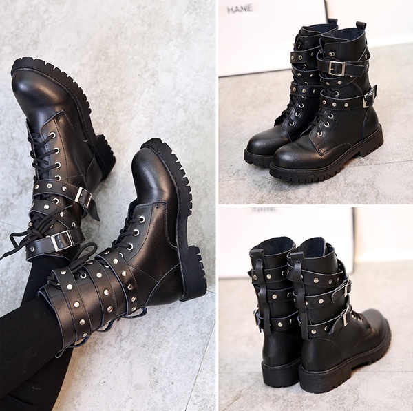 Women Motorcycle Boots Fashion Winter Ladies Vintage Combat Army .