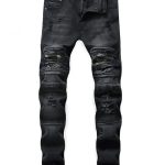 Ripped Camo Panel Faded Wash Biker Jeans - Black - 3L79026014 Size