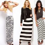 Class to Night Out: Black and White Striped Maxi Skirt - College .