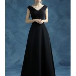 Simple Black Long Chiffon Evening Dress With Pleated V Neck .