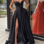 Sexy Black Evening Dresses Satin Long Split by RosyProm on Zibb