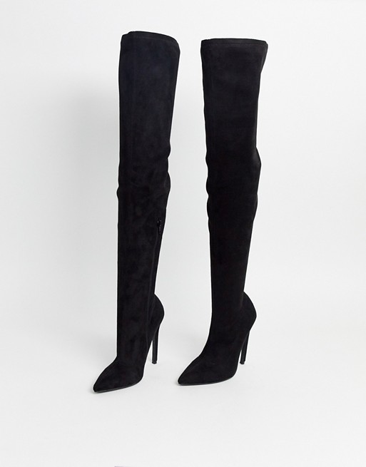 ASOS DESIGN Kendra stiletto thigh high boots in black | AS
