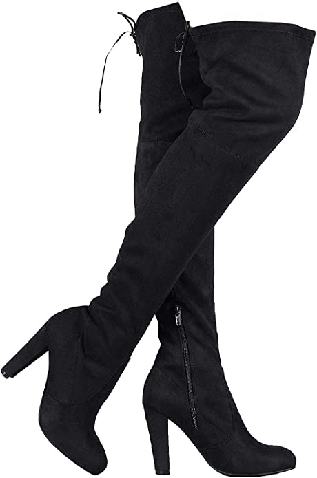 Amazon.com | Women's Over Knee High Block Chunky Heel Thigh Heel .