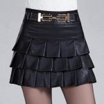 Women Spring Autumn Leather Skirt Vintage Tutu Skirt Black Short .