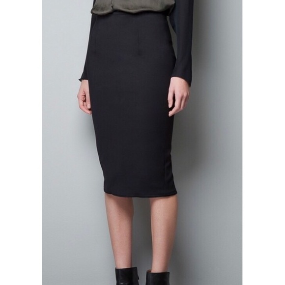 Zara Skirts | Woman Black Stretch Pencil Skirt Large | Poshma