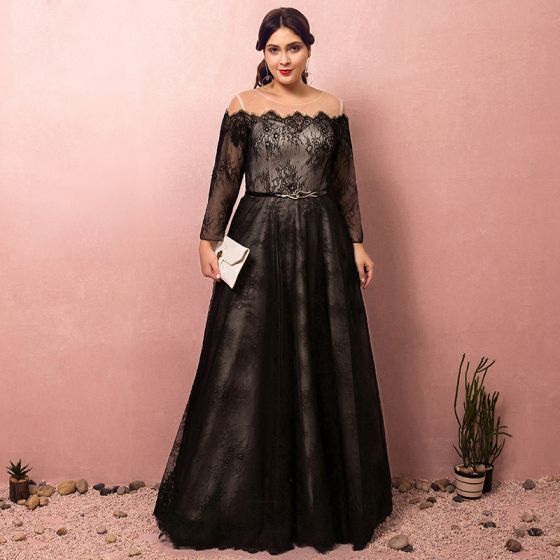 Classy Amazing / Unique Black Plus Size Evening Dresses 2018 A .