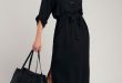 Classic Black Shirt Dress - Long Sleeve Dress - Midi Dre