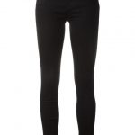 Mid-High rise black skinny jeans or twill pants Example: J Brand .