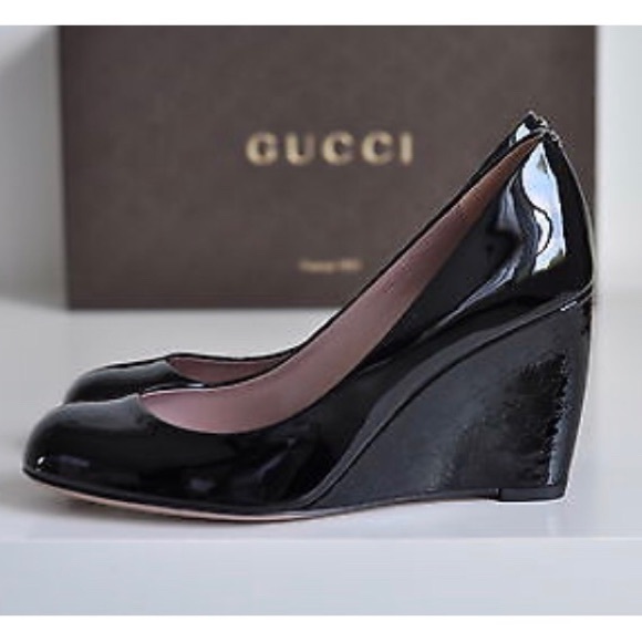 Gucci Shoes | Charlen Black Wedge Leather Pump 40 10 | Poshma