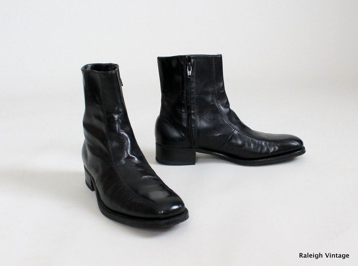 Vintage 1960s MENS Boots : 60s 70s MOD Black Ankle Boots Florsheim .