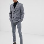 Farah Henderson skinny fit double breasted suit jacket in gray | AS