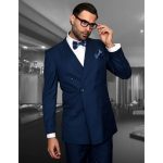 Shop Statement TZD-100 Indigo Double Breasted Suit - On Sale .