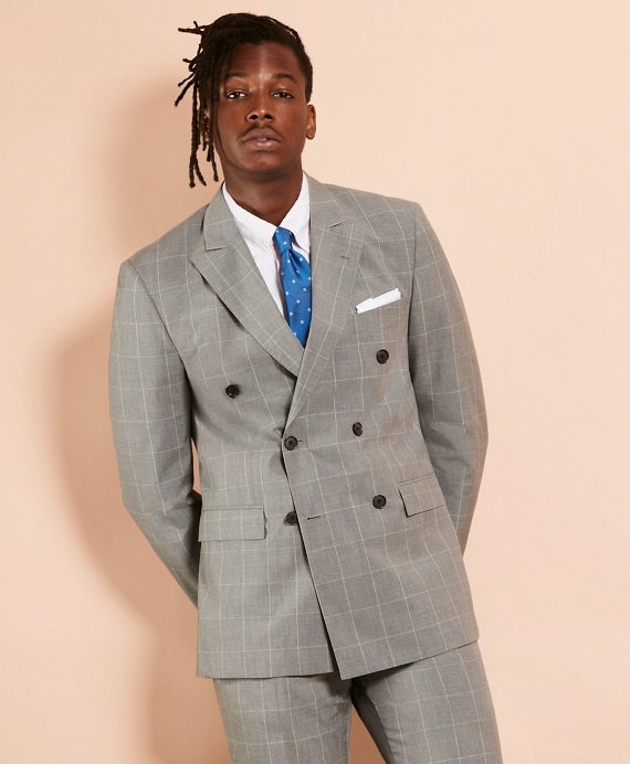 Windowpane Wool-Blend Double-Breasted Suit - Brooks Brothe
