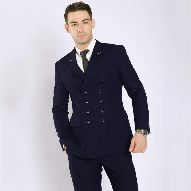TOTURN 2018 Fashion Men Suits Black Navy Blue Double Breasted Suit .