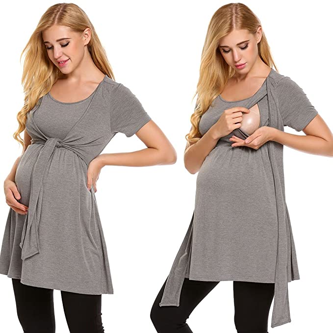 L'amore Women's Maternity Nursing Top Short Sleeve Ultra Soft .