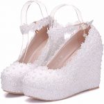 Amazon.com | White Lace Wedding Shoes Wedges Heels Platform Wedges .
