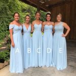 Blue Chiffon Bridesmaid Dresses, Lace Cheap Long Bridesmaid .