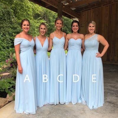 Blue Chiffon Bridesmaid Dresses, Lace Cheap Long Bridesmaid .
