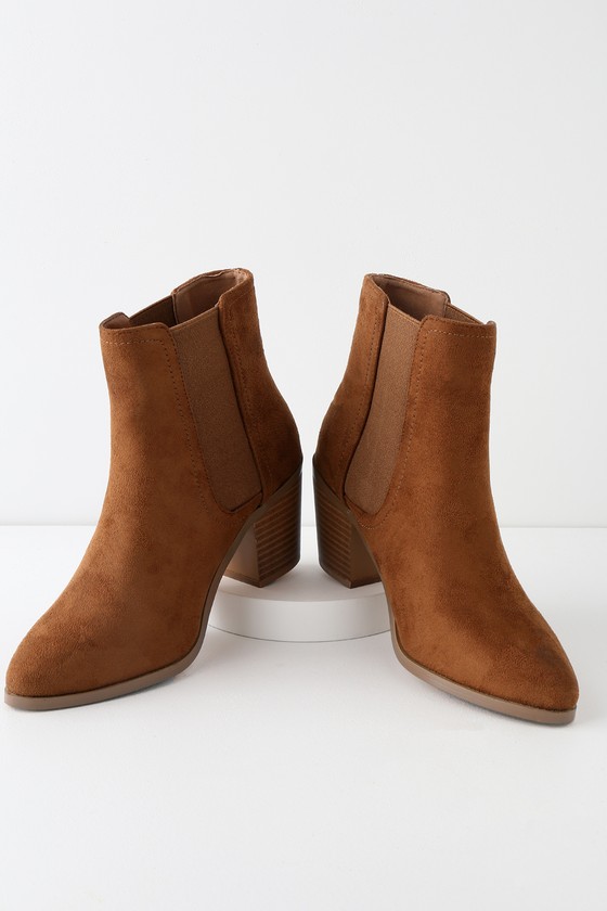 Cute Tan Bootie - Tan Ankle Boot - Vegan Suede Ankle Boo
