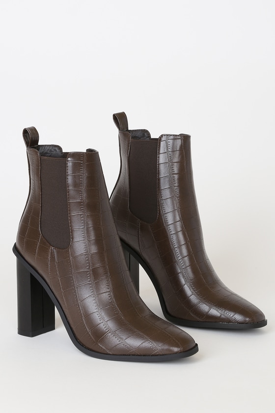 RAID Scarlette-1 Brown Booties - Ankle Booties - Crocodile Boo