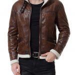 Brown Shearling Leather Jacket Mens | Free Shippi