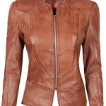 Blingsoul Womens Brown Leather Jacket - Motorcycle Real Leather .